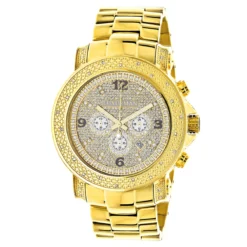 Luxurman Men's Oversized Diamond Watch 0.75ct Yellow Gold