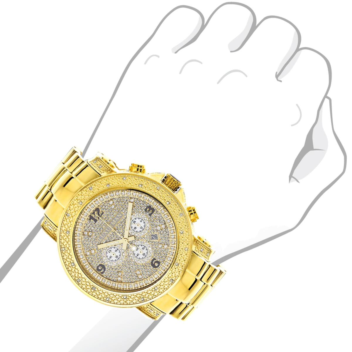 Luxurman Men's Oversized Diamond Watch 0.75ct Yellow Gold - Image 3