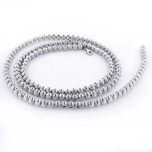 Men's 10K White Gold Ball Moon Cut Chain 4mm 22-30in