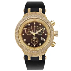 Men's Diamond Bezel Watch By Joe Rodeo: Master Model 2.20ct Yellow Gold Plated
