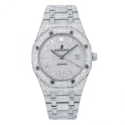 Men's Diamond Watch Audemars Piguet Royal Oak Selfwinding Silver Tone Dial