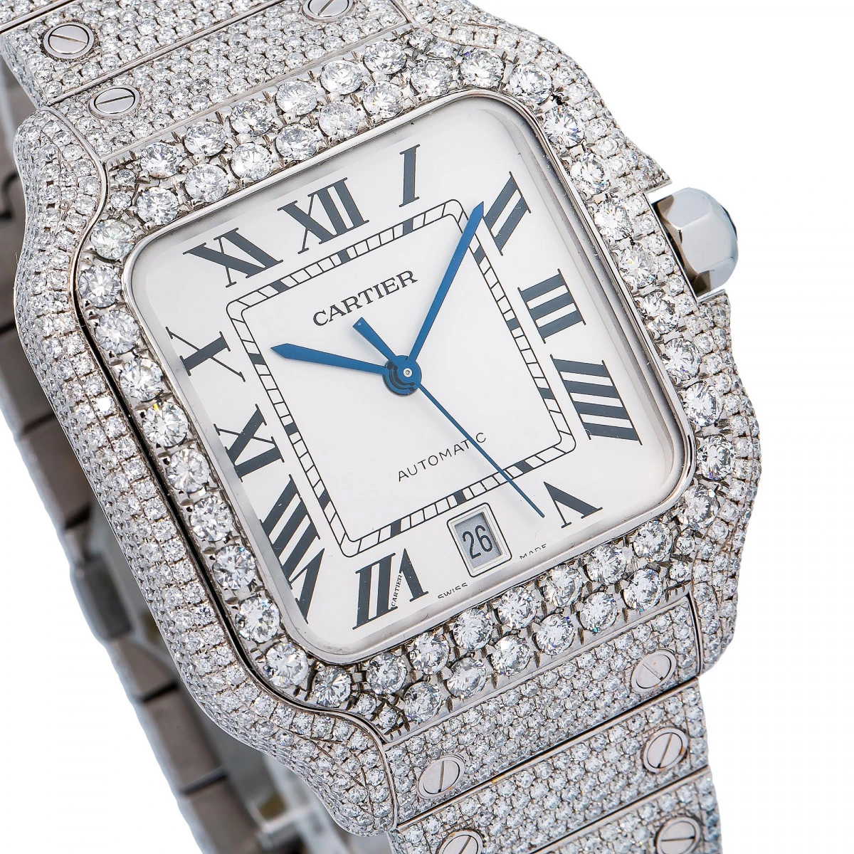 Men's Diamond Watch Cartier Santos De Cartier 40mm White Dial - Image 3