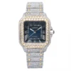 Iced-Out Cartier Santos De Cartier Watch For Men 17.95 CT 18K Gold Stainless Steel 40mm Dark Blue Dial