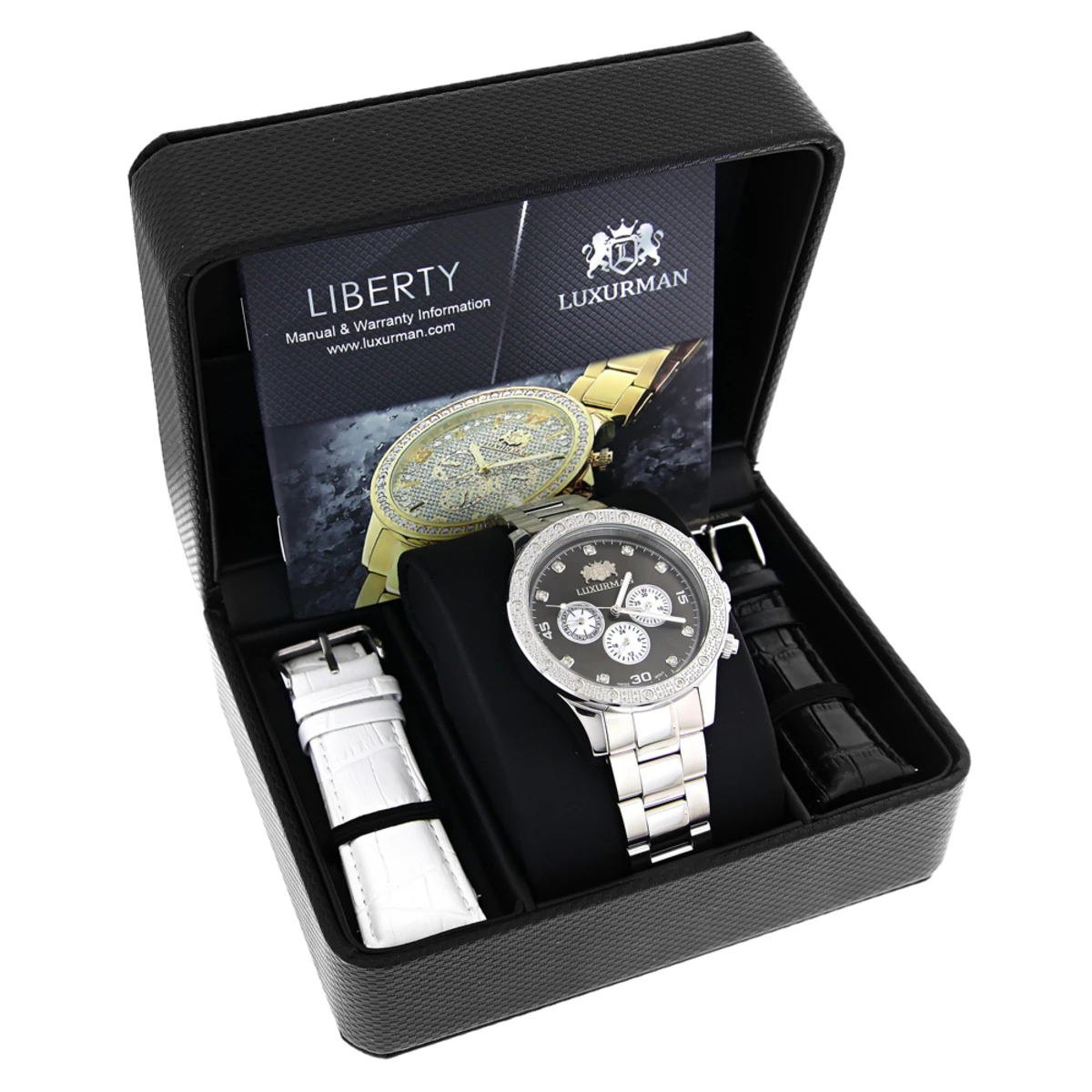 Men's Diamond Watch Swiss Mvt Stainless Steel Band 0.2ct Luxurman Liberty - Image 4