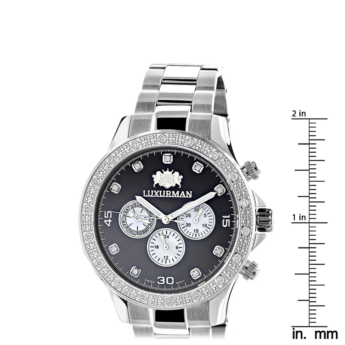 Men's Diamond Watch Swiss Mvt Stainless Steel Band 0.2ct Luxurman Liberty - Image 5