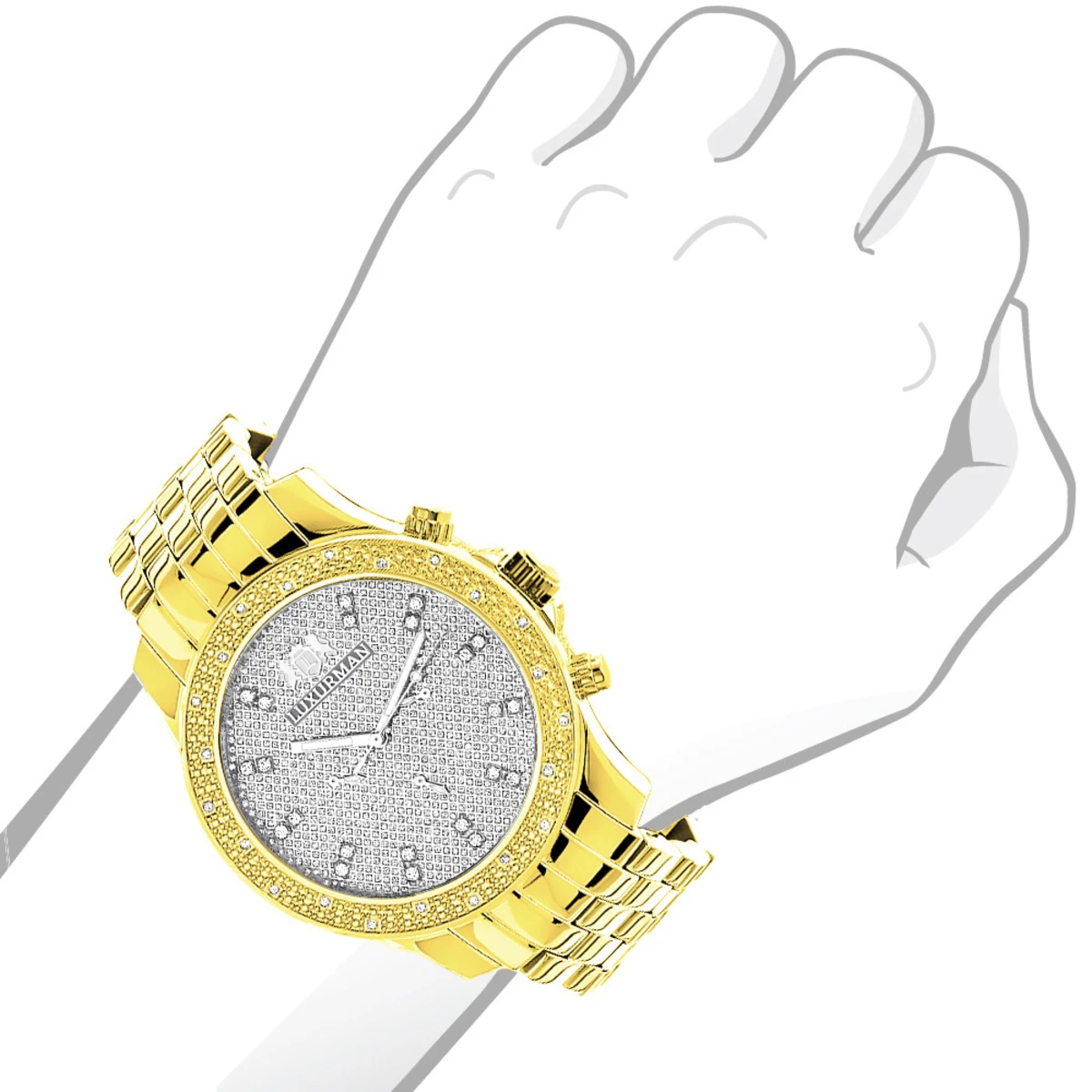 Men's Diamond Watch Yellow Gold Plated Luxurman Raptor 025ct W Metal Band - Image 3