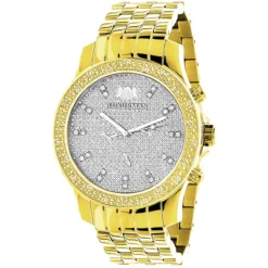 Men's Diamond Watch Yellow Gold Plated Luxurman Raptor 025ct W Metal Band