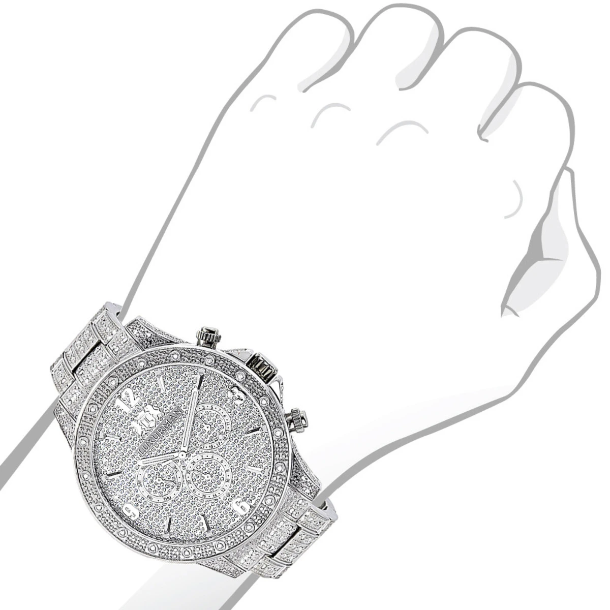 Men's Diamond Fully Iced Out Watch 1.25ct Luxurman Liberty Swiss Mvt - Image 3