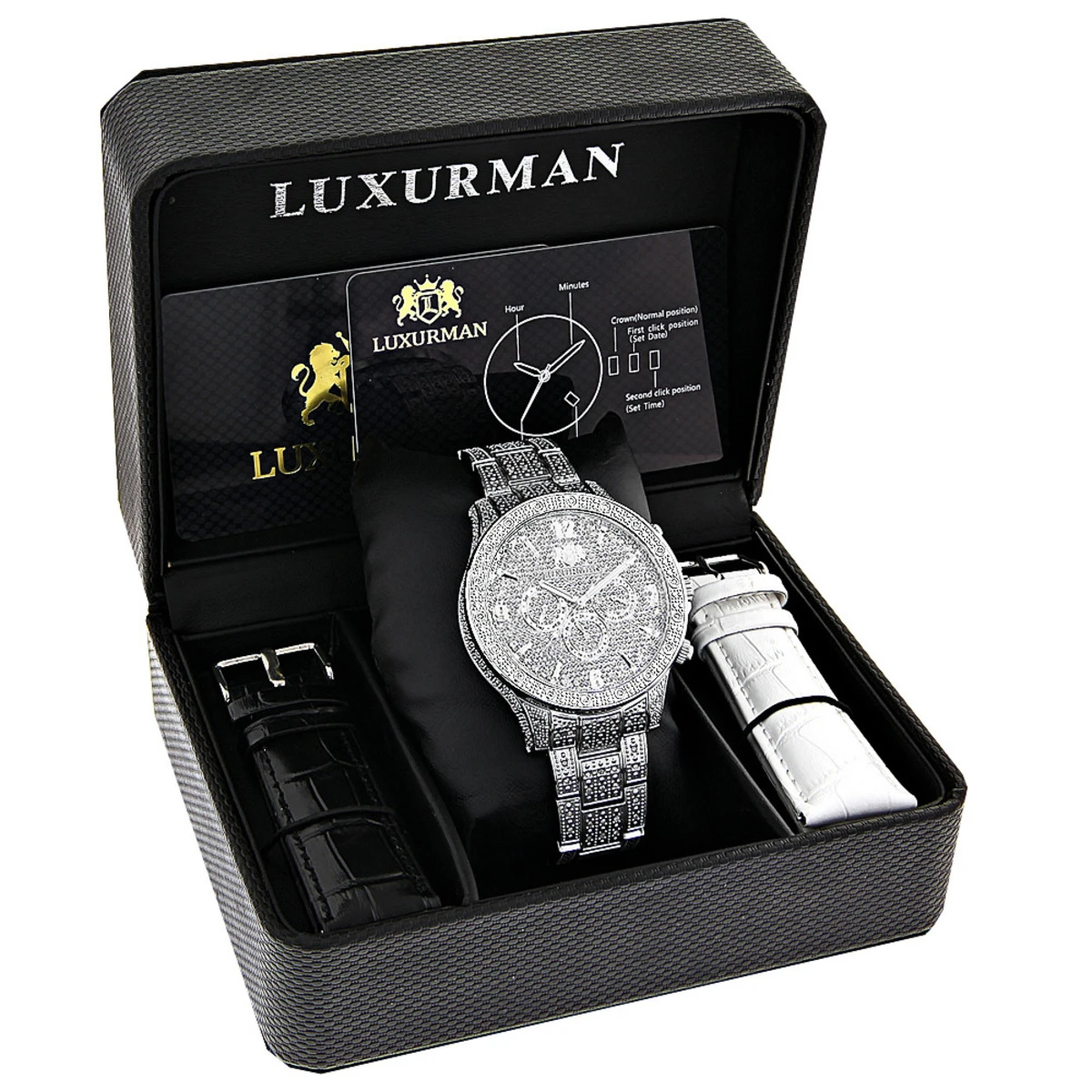 Men's Diamond Fully Iced Out Watch 1.25ct Luxurman Liberty Swiss Mvt - Image 4