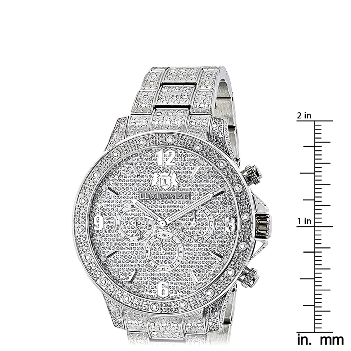 Men's Diamond Fully Iced Out Watch 1.25ct Luxurman Liberty Swiss Mvt - Image 5