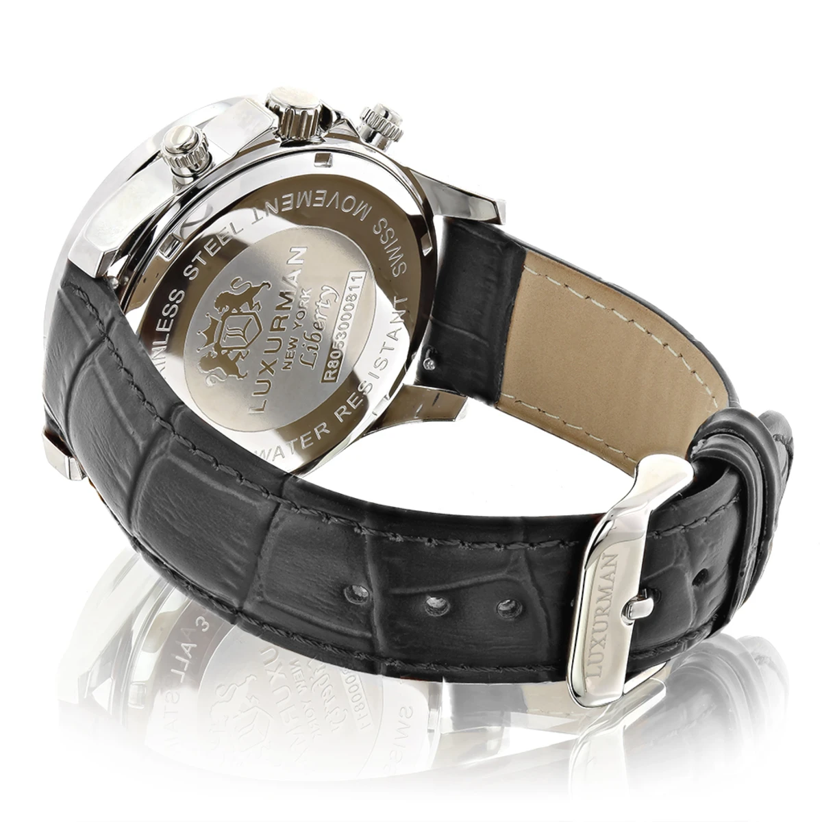 Men's Diamond Luxurman Liberty 2ct Black Leather Band White MOP Watch - Image 2