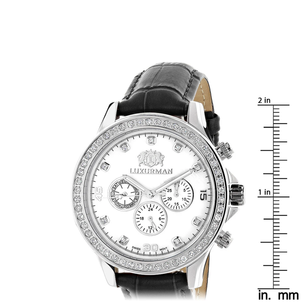 Men's Diamond Luxurman Liberty 2ct Black Leather Band White MOP Watch - Image 5