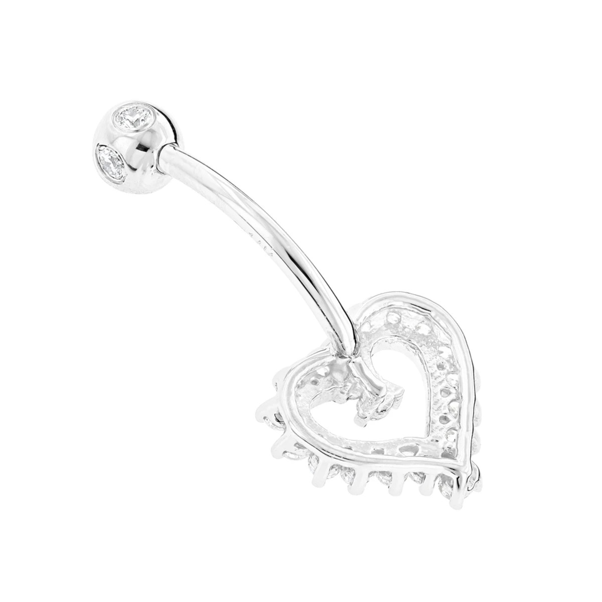 Solid 14K White Gold 0.6ct Diamond Heart Navel Ring - Image 4