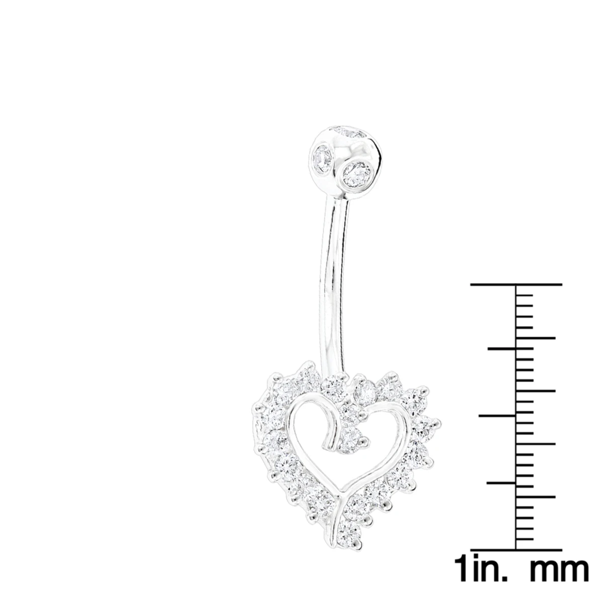 Solid 14K White Gold 0.6ct Diamond Heart Navel Ring - Image 5