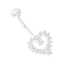 Solid 14K White Gold 0.6ct Diamond Heart Navel Ring