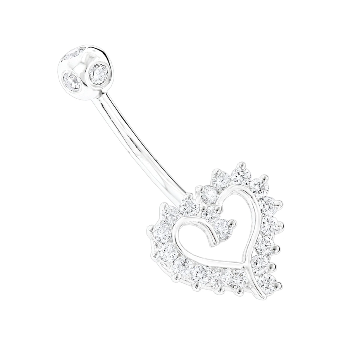 Solid 14K White Gold 0.6ct Diamond Heart Navel Ring