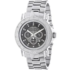 Oversized Men's Diamond Watch 0.25ct Black MOP Luxurman Escalade W Chronograph