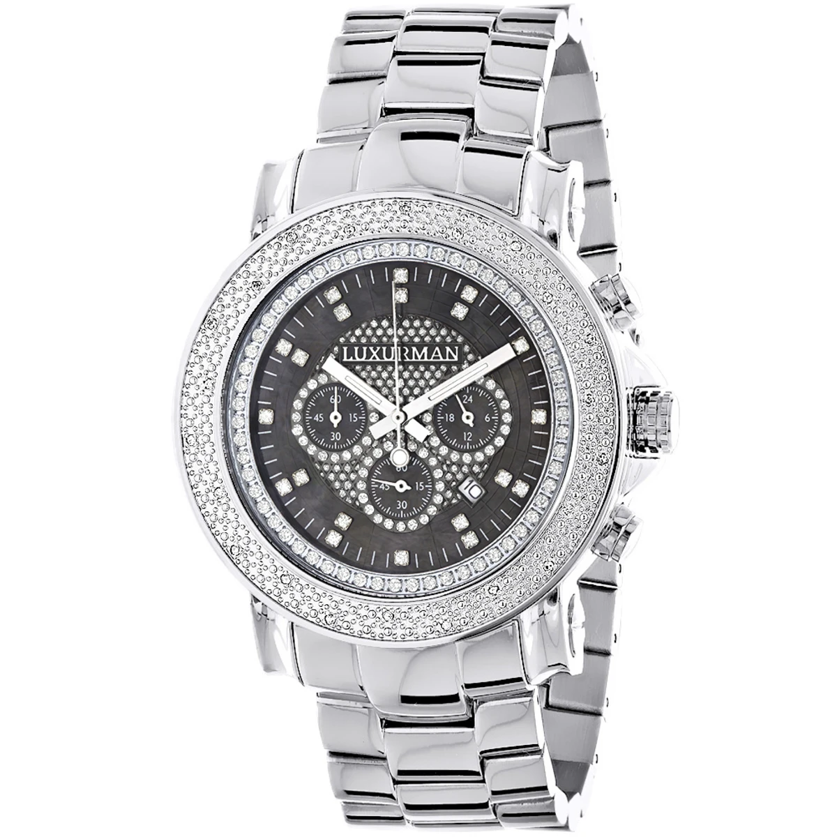 Oversized Men's Diamond Watch 0.25ct Black MOP Luxurman Escalade W Chronograph