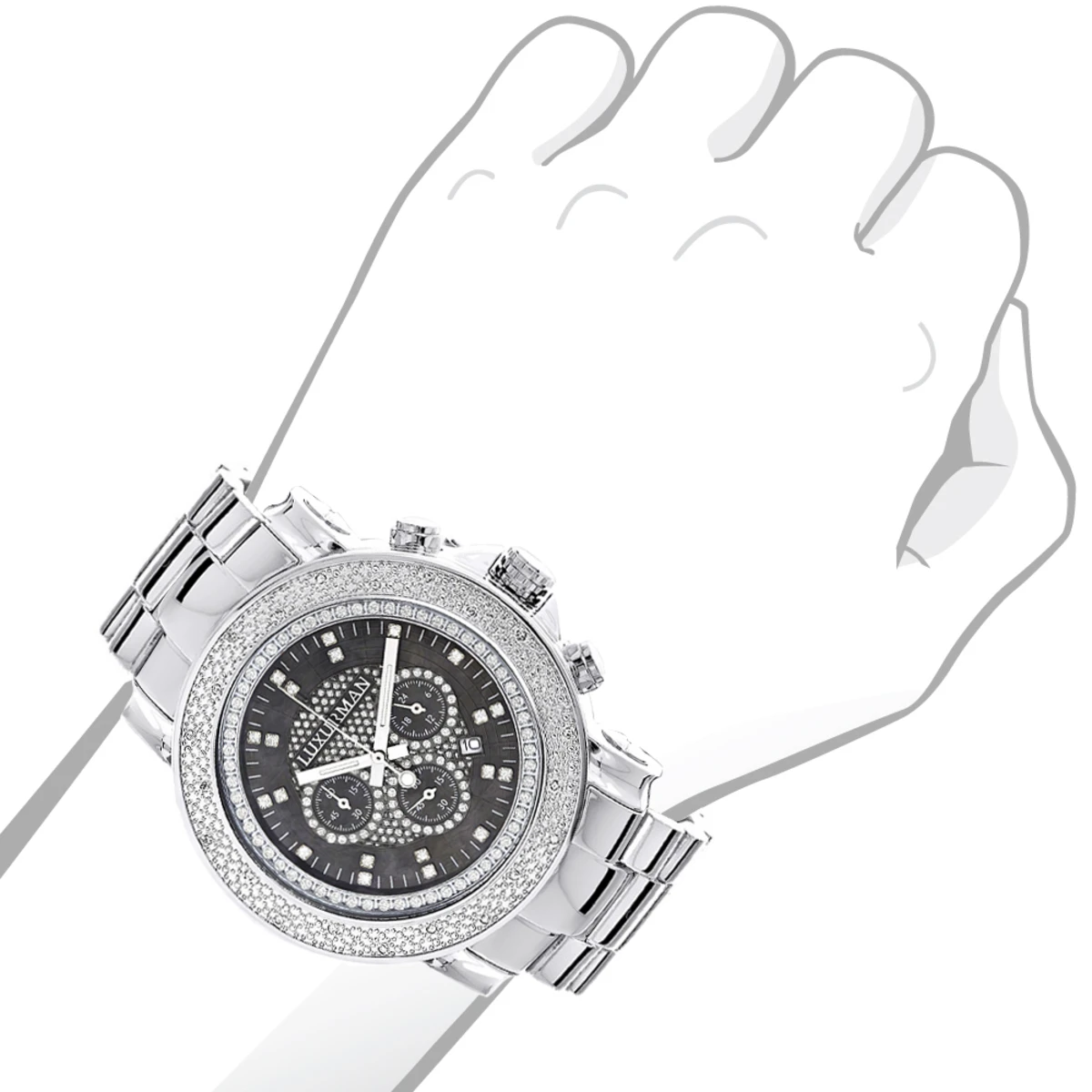 Oversized Men's Diamond Watch 0.25ct Black MOP Luxurman Escalade W Chronograph - Image 4