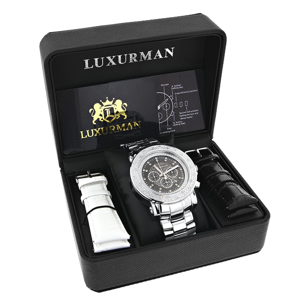 Oversized Men's Diamond Watch 0.25ct Black MOP Luxurman Escalade W Chronograph - Image 2