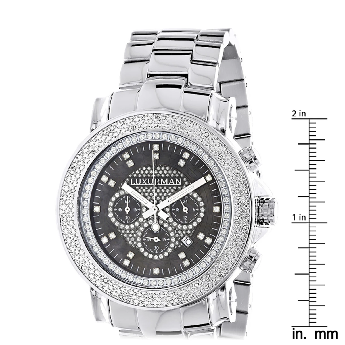 Oversized Men's Diamond Watch 0.25ct Black MOP Luxurman Escalade W Chronograph - Image 5