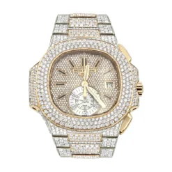 Patek Philippe Nautilus Iced Out Diamond Watch For Men 35ct 18k Rose Gold