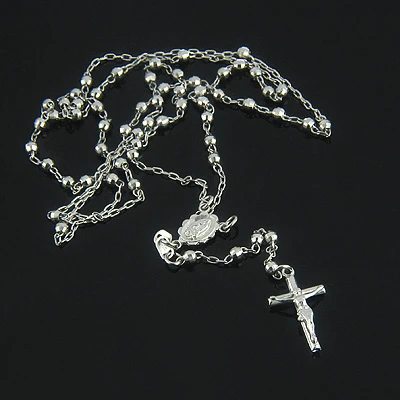 Rosary Beads 14K White Gold Small Rosary Bead Necklace