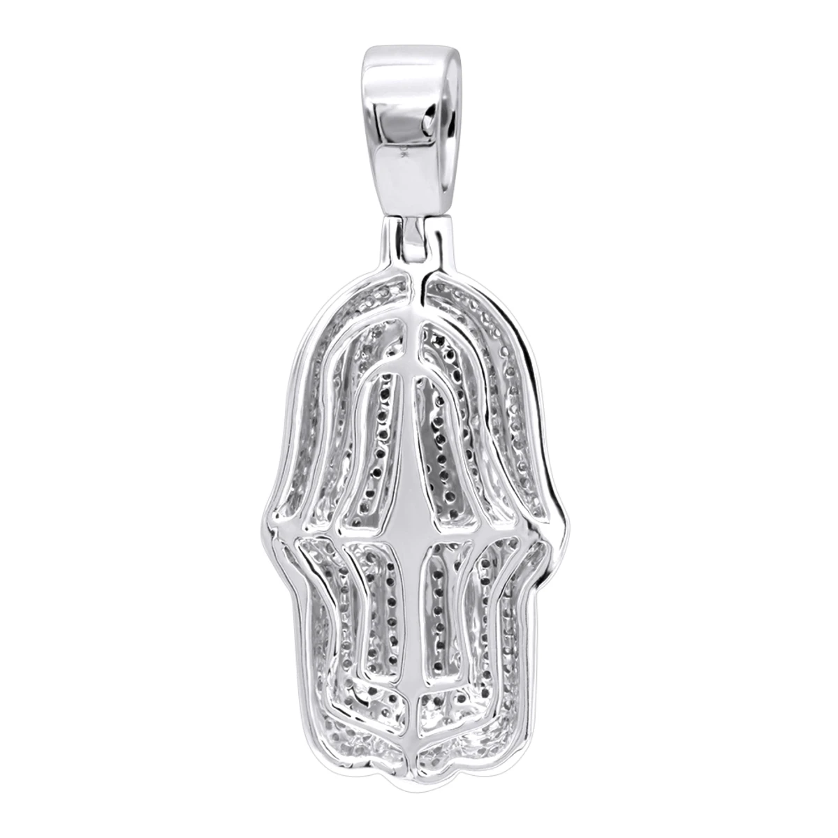10K White Gold Diamond Hamsa Hand Pendant Fully Iced Out 1 Carat Charm - Image 4