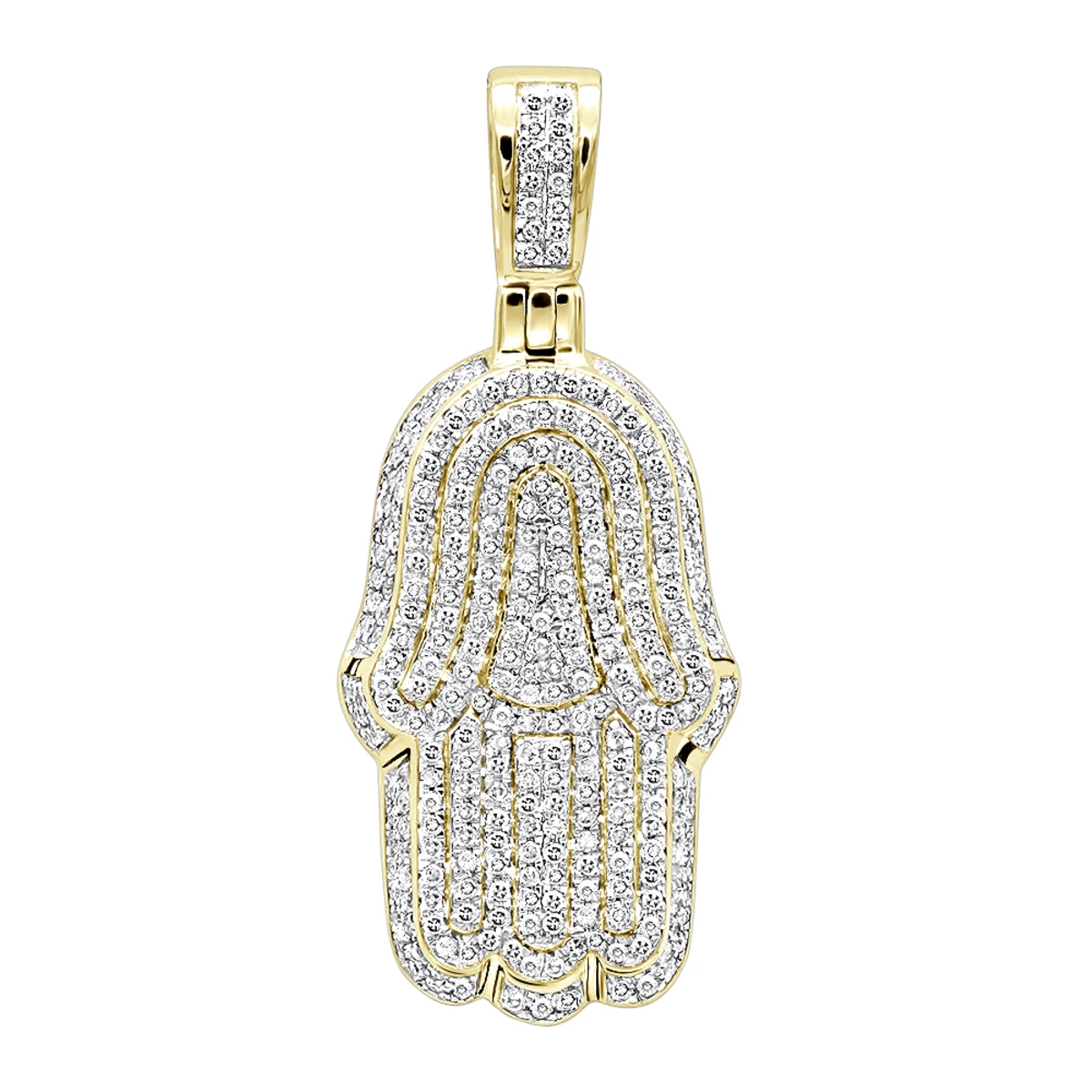 10K White Gold Diamond Hamsa Hand Pendant Fully Iced Out 1 Carat Charm - Image 2