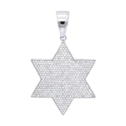 10K White Gold Star Of David Diamond Pendant For Men 1.35ct By Luxurman