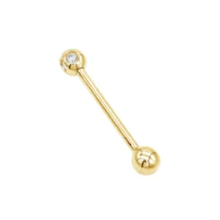 Solid 14K Yellow Gold Straight Diamond Barbell Piercing 0.15ct