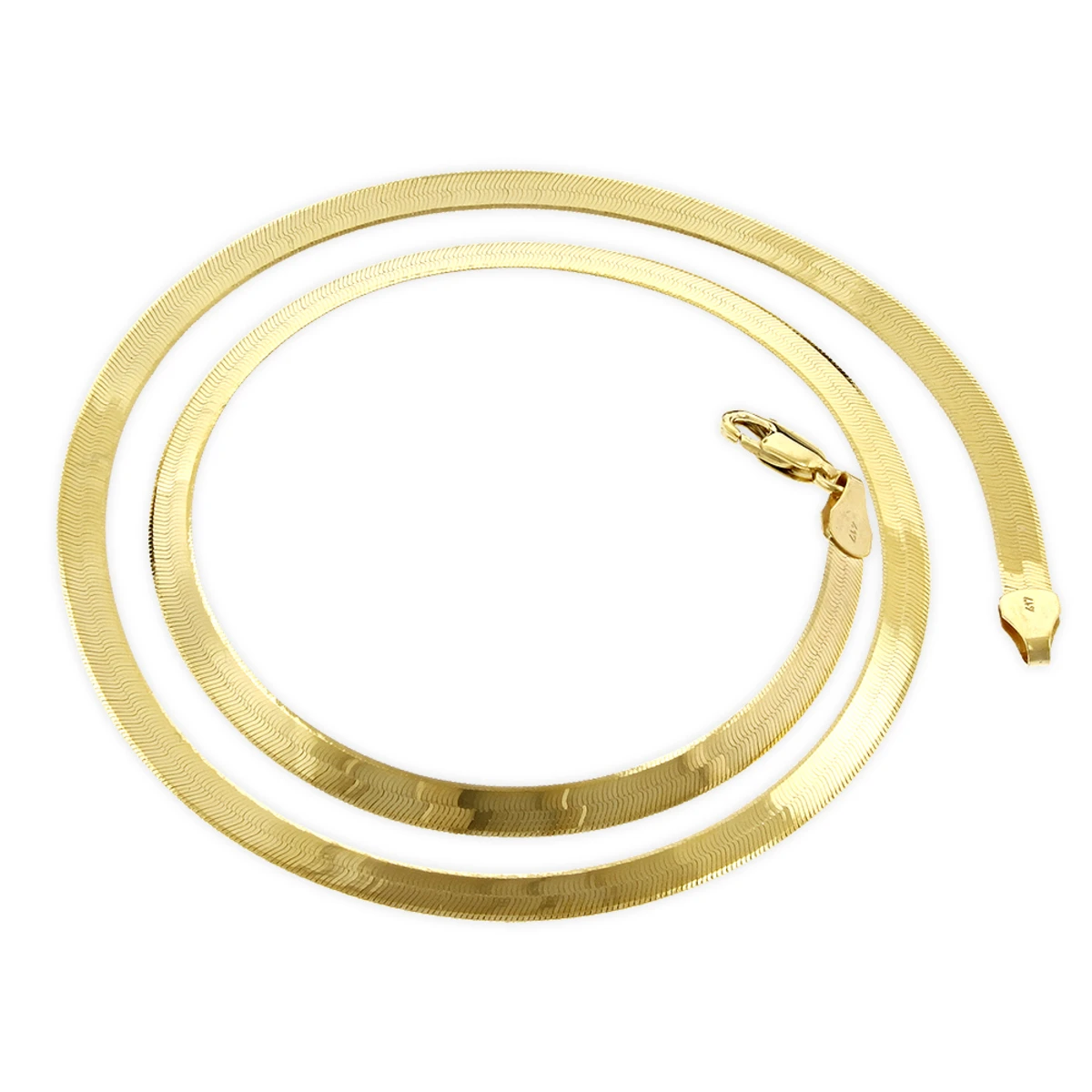 Solid 10K Yellow Gold Herringbone Chain Necklace For Women 4mm Wide - Image 2