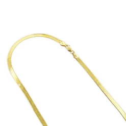 Solid 10K Yellow Gold Herringbone Chain Necklace For Women 4mm Wide