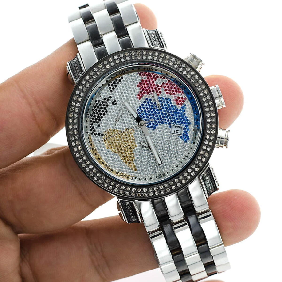 Two Tone Joe Rodeo Diamond JoJo Watch 1.75ct World Map - Image 8