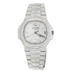 Fully Iced Out Men's Diamond Patek Philippe Watch Stainless Steel 40mm