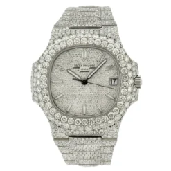 Fully Iced Out Patek Philippe Nautilus Real Diamond Watch For Men 40mm 31.5ct