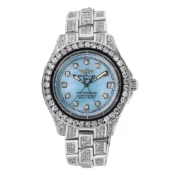 Iced Out Breitling Diamond Women's 33mm Watch A57350 Colt Oceane Blue MOP Dial 8ct