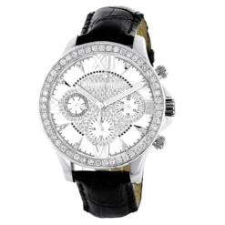 Men's Genuine Diamond Watch Luxurman Liberty Swiss MVT Leather Band White MOP