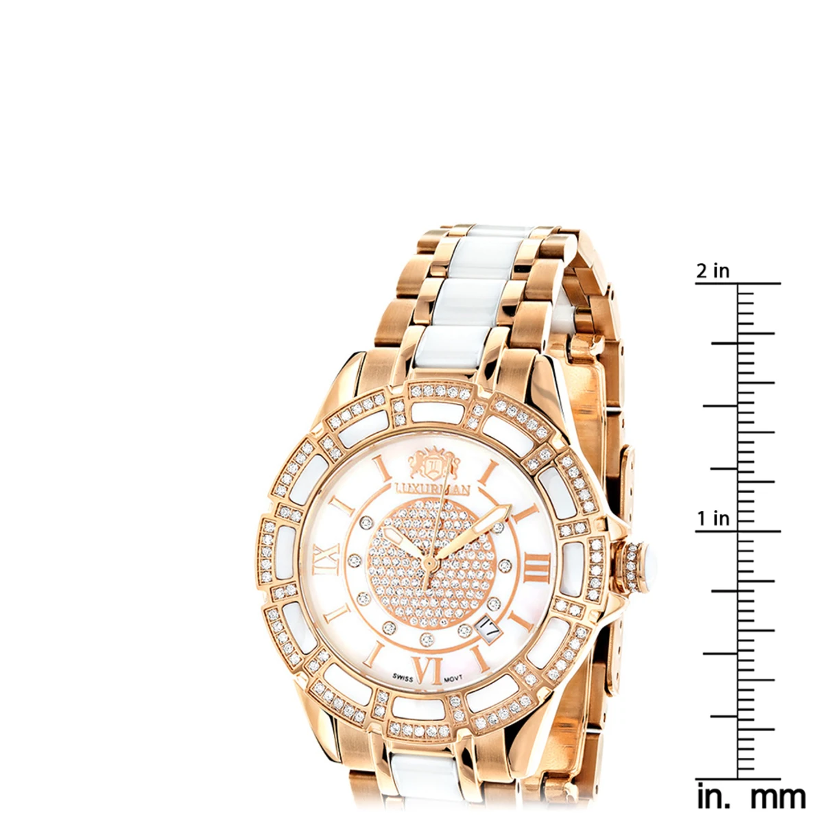 Women's Ceramic Rose Gold Diamond Two Tone White MOP Luxurman Galaxy - Image 5
