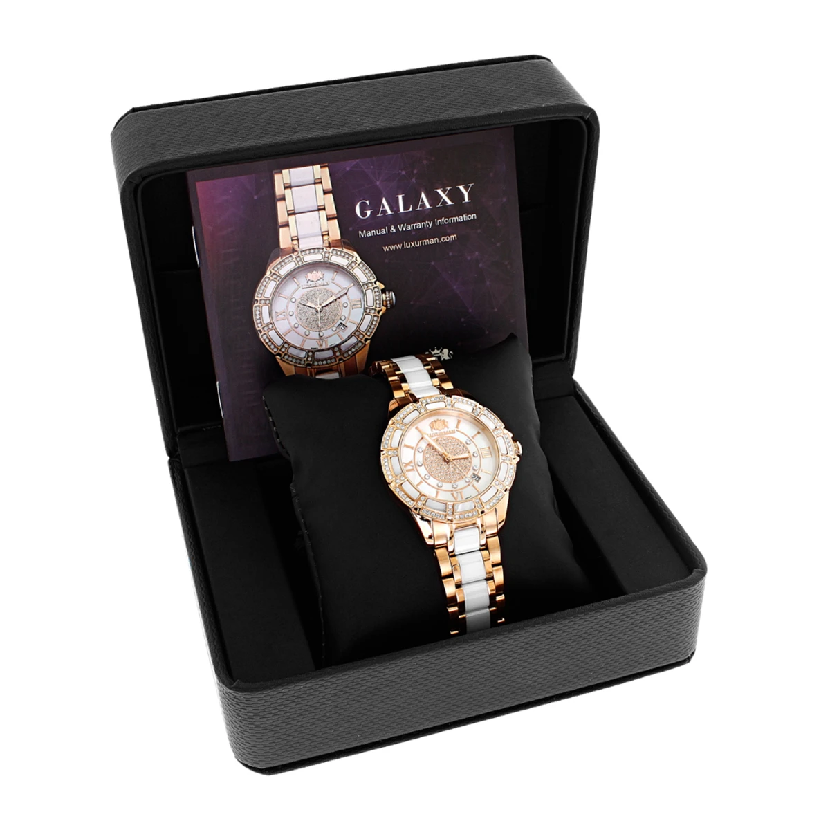 Women's Ceramic Rose Gold Diamond Two Tone White MOP Luxurman Galaxy - Image 4