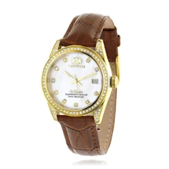 Women's Diamond Watch Yellow Gold Pltd W Leather Band Luxurman Tribeca 1.5ct