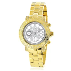 Yellow Gold Plated Luxurman Diamond Watch For Women 0.3ct White MOP Montana