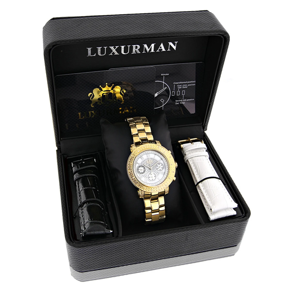 Yellow Gold Plated Luxurman Diamond Watch For Women 0.3ct White MOP Montana - Image 4