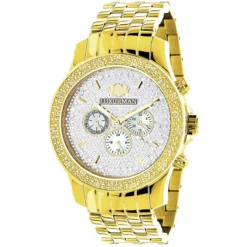 Yellow Gold Tone Luxurman Men's Diamond Watch 0.25ct