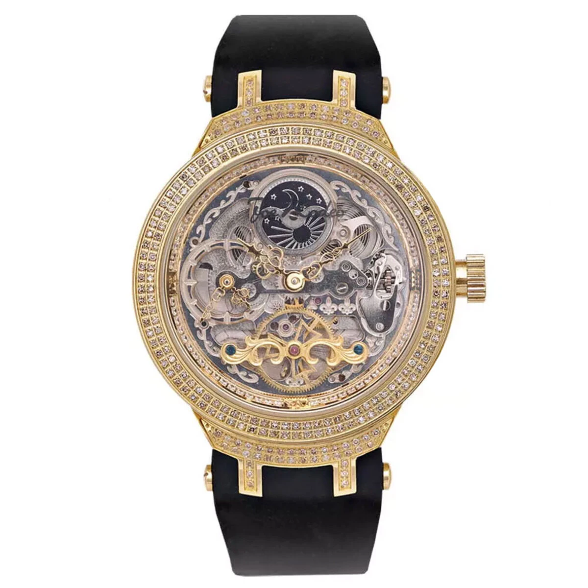 Yellow Skeleton Watch By Joe Rodeo Master 2.2ct Diamond Watches For Men