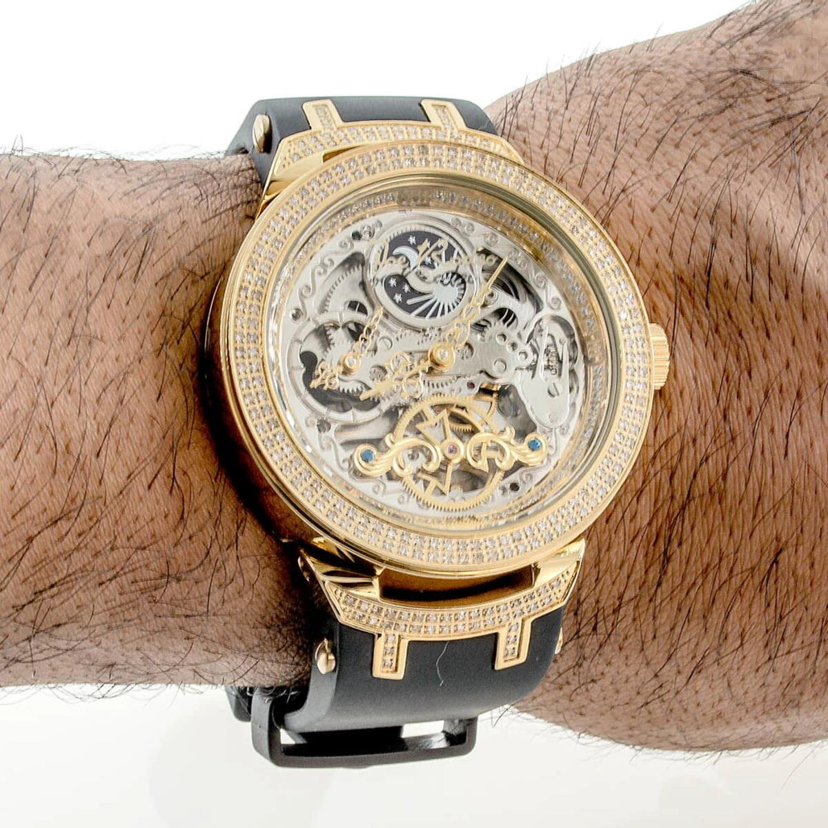 Yellow Skeleton Watch By Joe Rodeo Master 2.2ct Diamond Watches For Men - Image 2